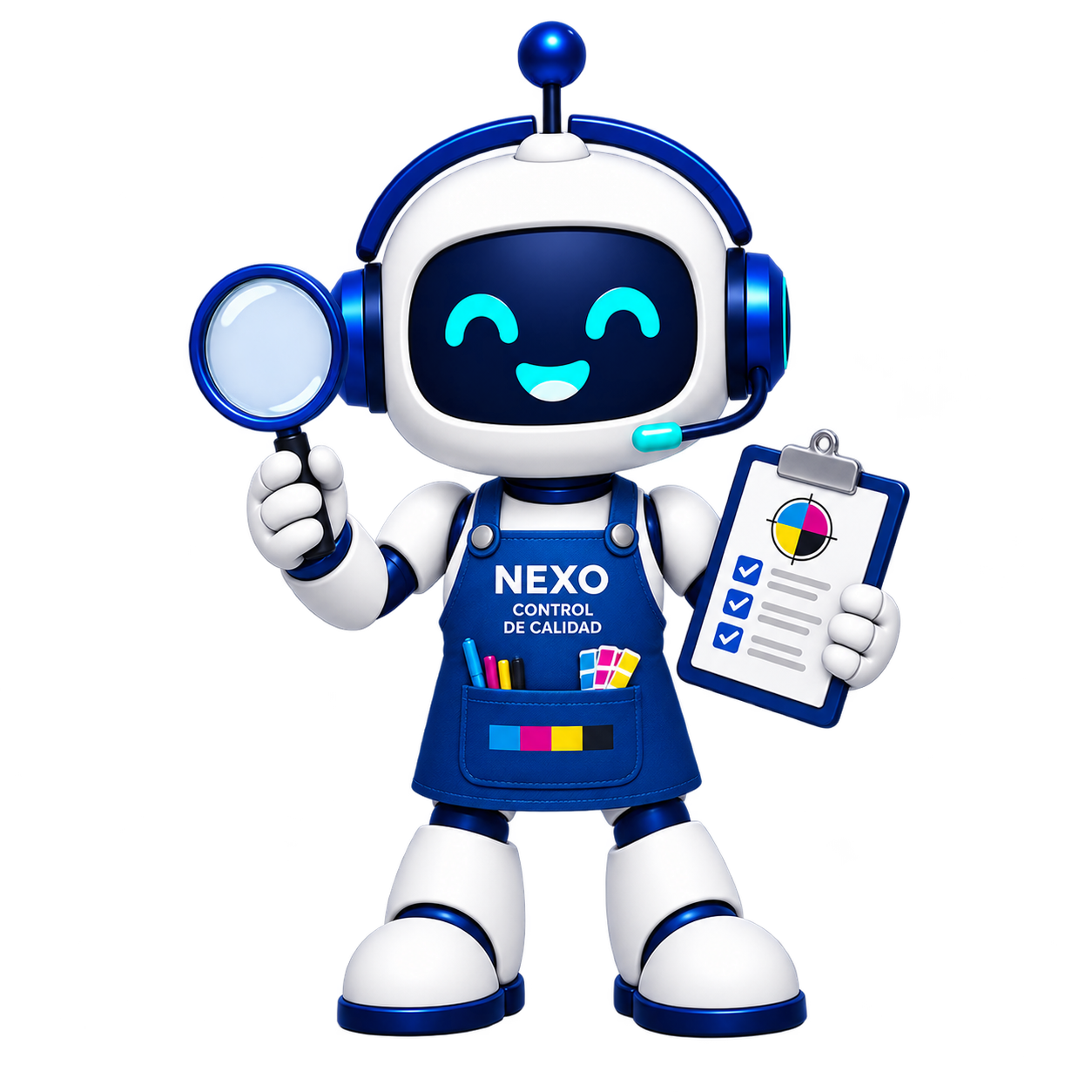 Nexo con lupa y lista de control para revisar la calidad de impresión.