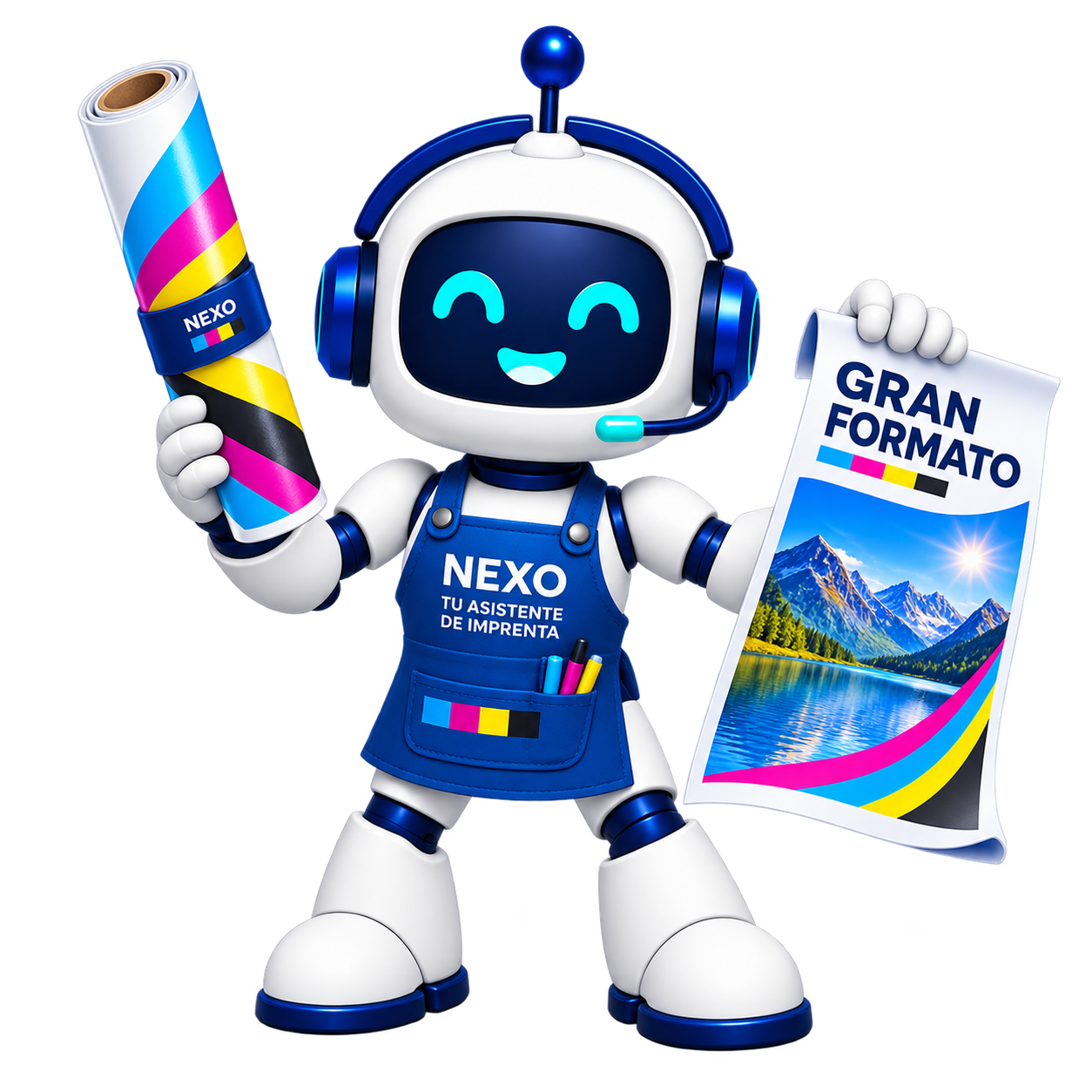 Nexo mostrando materiales de gran formato y cartelería impresa.
