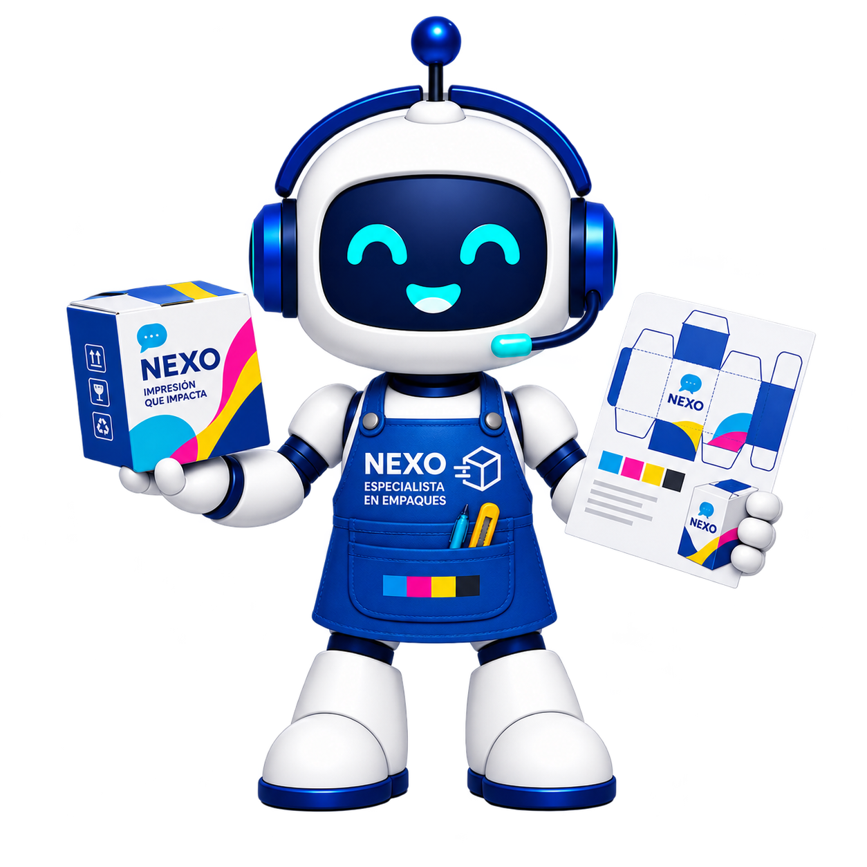 Nexo mostrando un envase impreso y un troquel de packaging.